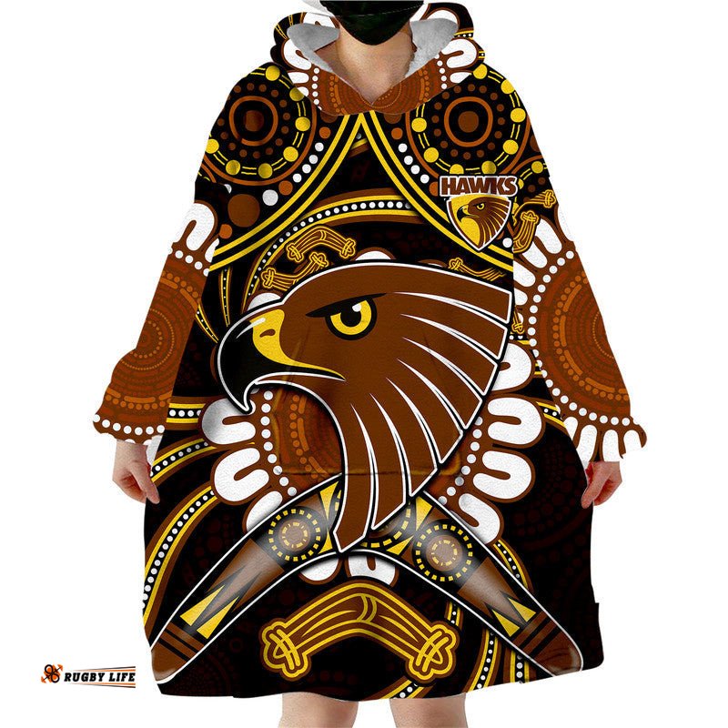 custom personalised hawks football wearable blanket hoodie boomerang indigenous dots