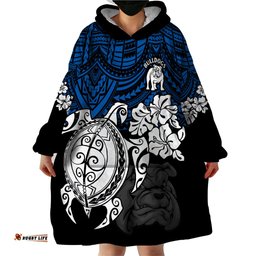 custom bulldogs rugby wearable blanket hoodie berries hibiscus and turtle with polynesian pattern
