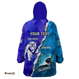 perspnalised sharks and bulldogs rugby wearable blanket hoodie sporty style
