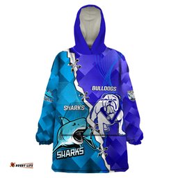 perspnalised sharks and bulldogs rugby wearable blanket hoodie sporty style