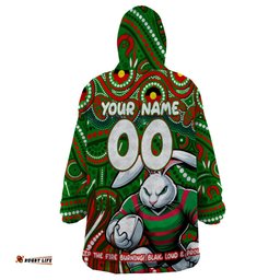 custom australia naidoc week 2024 wearable blanket hoodie rabbitohs mascot keep the fire burning dt02