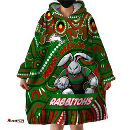 custom australia naidoc week 2024 wearable blanket hoodie rabbitohs mascot keep the fire burning dt02
