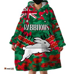 rabbitohs rugby anzac wearable blanket hoodie lest we forget