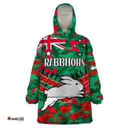rabbitohs rugby anzac wearable blanket hoodie lest we forget