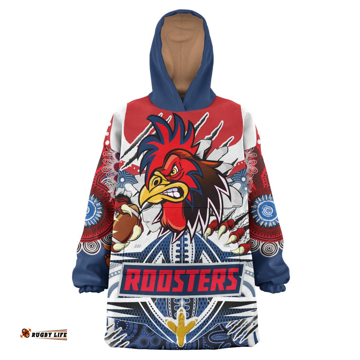 roosters rugby aboriginal custom snug hoodie super indigenous sydney roosters scratch style oodie blanket
