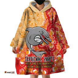 personalised dolphins naidoc week 2024 wearable blanket hoodie aboriginal fire burning sparks
