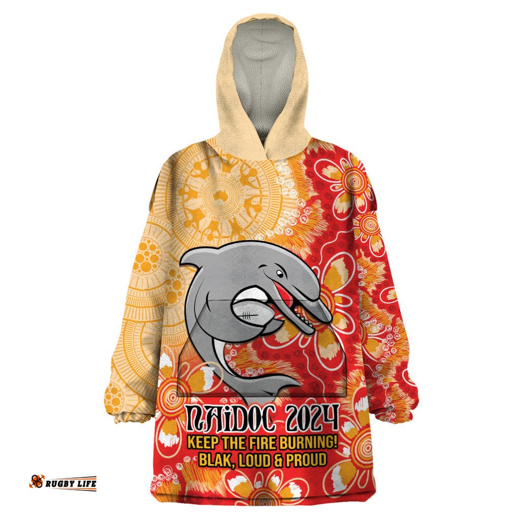 personalised dolphins naidoc week 2024 wearable blanket hoodie aboriginal fire burning sparks