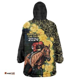melbourne horse racing wearable blanket hoodie yellow roses ready set gallop