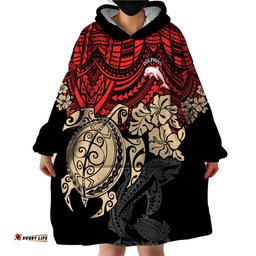 custom dolphins rugby wearable blanket hoodie reddy hibiscus and turtle with polynesian pattern