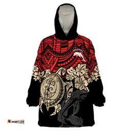 custom dolphins rugby wearable blanket hoodie reddy hibiscus and turtle with polynesian pattern