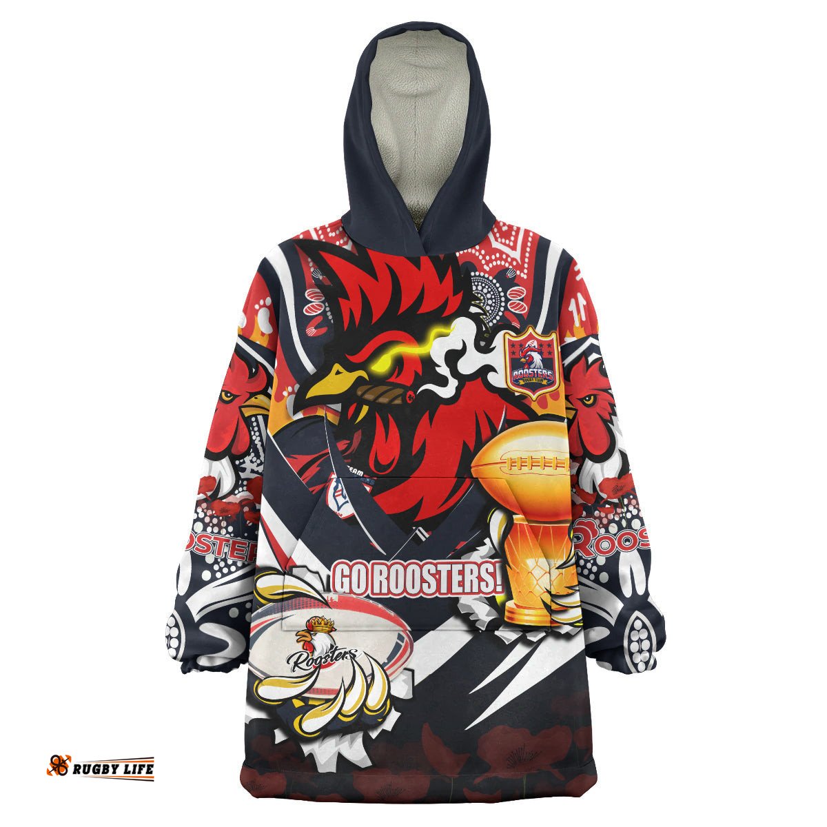 roosters premierships rugby snug hoodie custom go roosters super champion claw scratch aboriginal culture oodie blanket