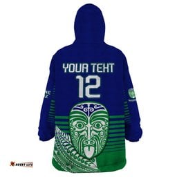 custom warriors new zealand rugby wearable blanket hoodie maori face ta moko simple style