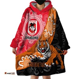 personalised dragons and tigers rugby wearable blanket hoodie aboriginal art