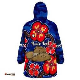 custom personalised australia anzac wearable blanket hoodie lest we forget camouflage mix aboriginal poppies and slouch hat