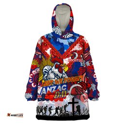 personalised roosters anzac day wearable blanket hoodie aboriginal rising sun dt02