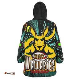 Wallabies Rugby Snug Hoodie - Custom Kangaroo Rugby Championship Sport Aboriginal Inspired Culture Personalised Player And Number Oodie Blanket