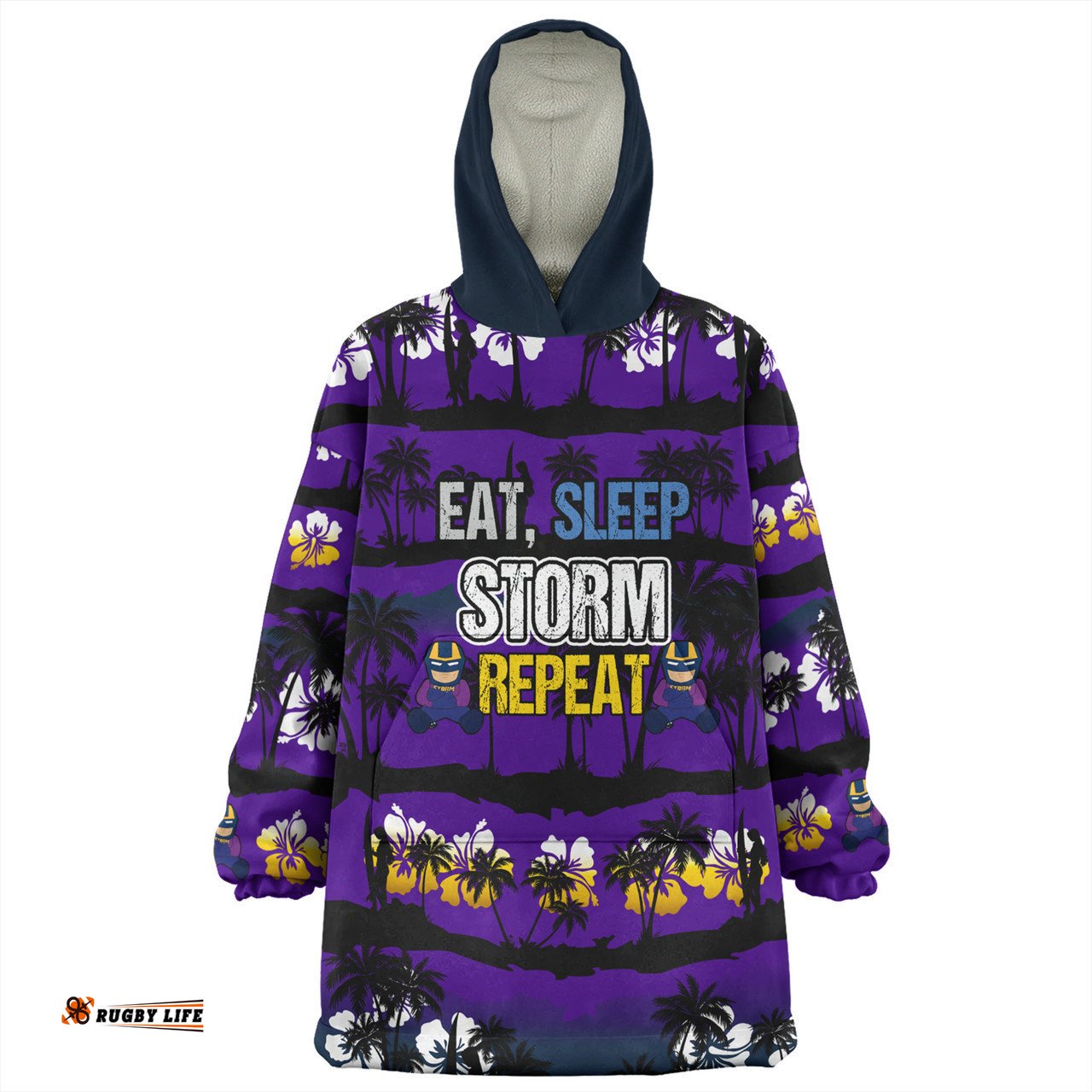 Melbourne Storm Snug Hoodie - Eat Sleep Repeat With Tropical Patterns