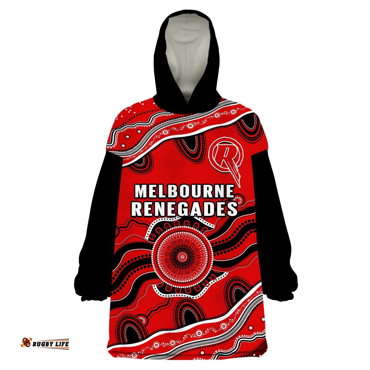 custom text and number renegades cricket wearable blanket hoodie melbourne aboriginal painting