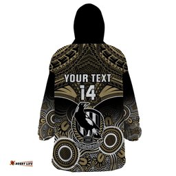 personalised collingwood football wearable blanket hoodie go magpies aboriginal mix polynesian pattern