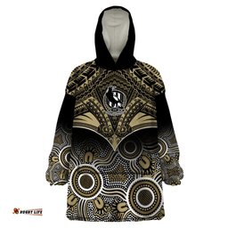 personalised collingwood football wearable blanket hoodie go magpies aboriginal mix polynesian pattern