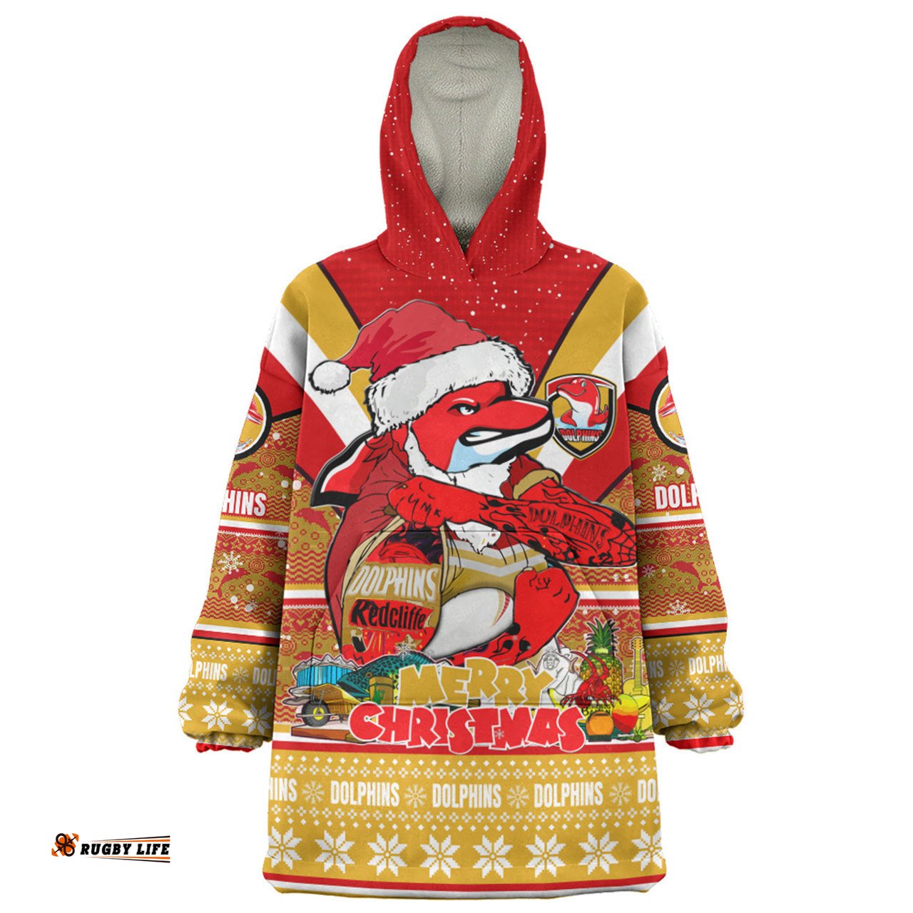 Redcliffe Dolphins Christmas Custom Snug Hoodie - Redcliffe Dolphins Santa Aussie Big Things Snug Hoodie
