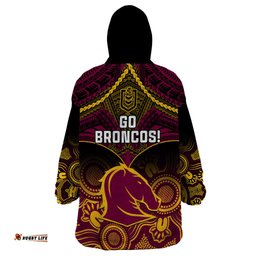 broncos rugby wearable blanket hoodie brisbane 1987 aboriginal mix polynesian pattern