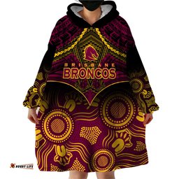 broncos rugby wearable blanket hoodie brisbane 1987 aboriginal mix polynesian pattern