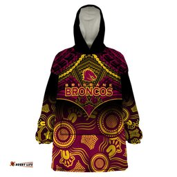 broncos rugby wearable blanket hoodie brisbane 1987 aboriginal mix polynesian pattern