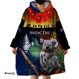 australia and new zealand anzac day wearable blanket hoodie tui bird and koala mix maori and aboriginal pattern lt03