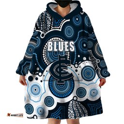 custom personalised and number blues afl wearable blanket hoodie aboriginal patterns