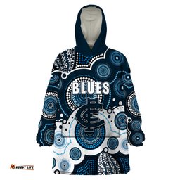 custom personalised and number blues afl wearable blanket hoodie aboriginal patterns