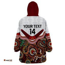 custom text and number australia indigenous rugby wearable blanket hoodie all stars aussie snake and lizard