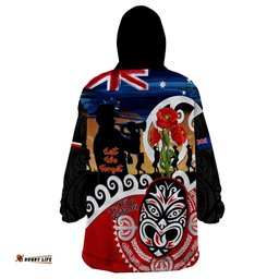 new zealand waitangi and anzac day wearable blanket hoodie aotearoa maori tiki with last post