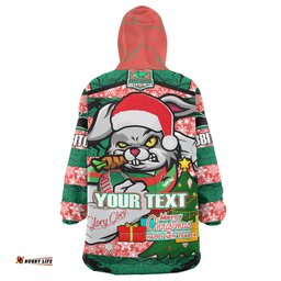 South Sydney Rabbitohs Custom Snug Hoodie - Merry Christmas Super Rabbitohs With Ball And Aboriginal Patterns Oodie Blanket