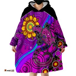 custom text and number australia lizard and sun aboriginal art purple wearable blanket hoodie
