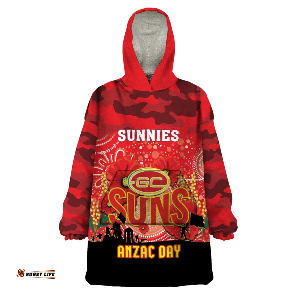 custom suns football anzac wearable blanket hoodie gallipoli camouflage with poppies