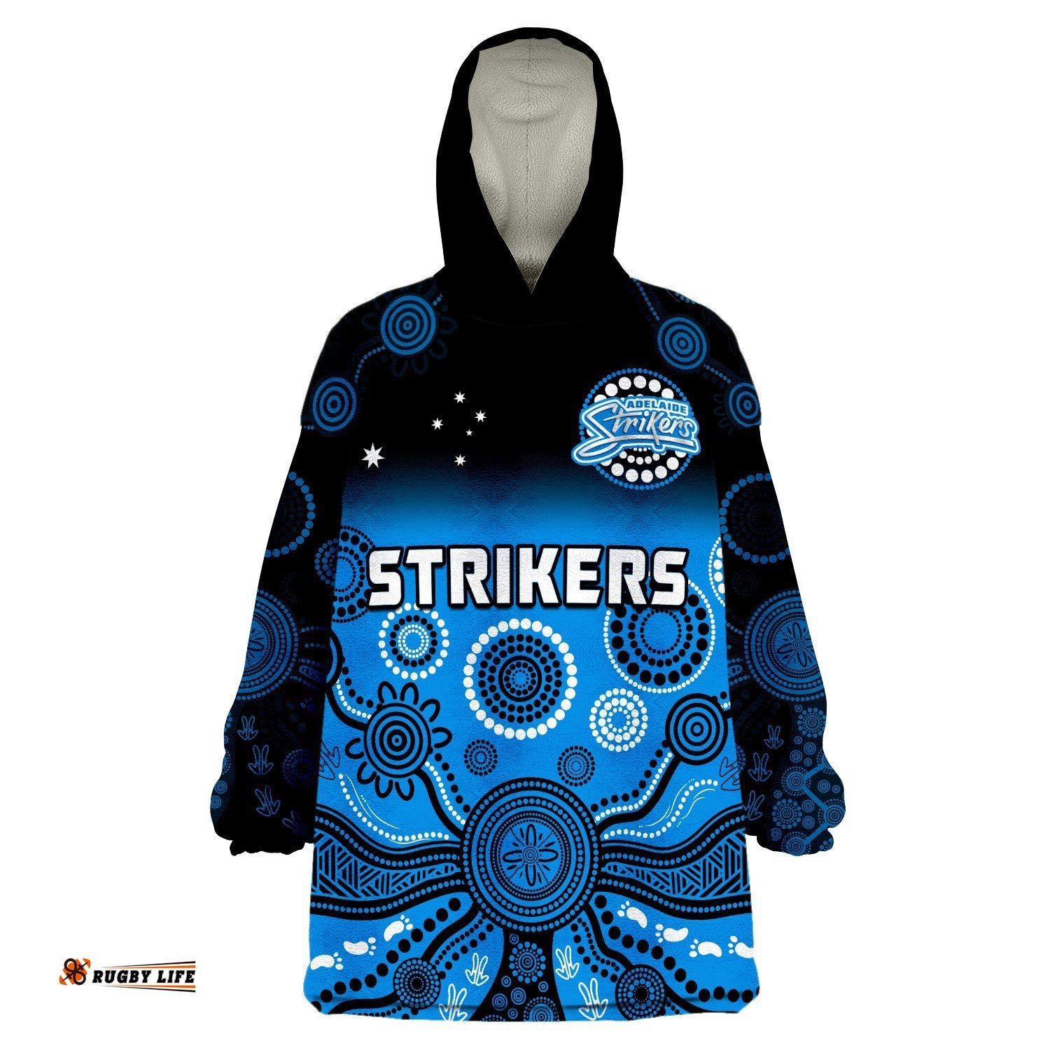adelaide strikers wearable blanket hoodie gradient aboriginal dot painting