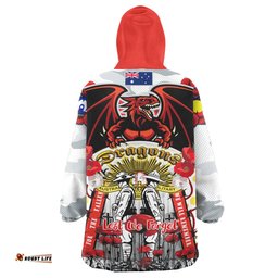 St. George Illawarra Dragons Anzac Watercolour Snug Hoodie - Custom Remembrance Dragons With Poppy Flower Oodie Blanket