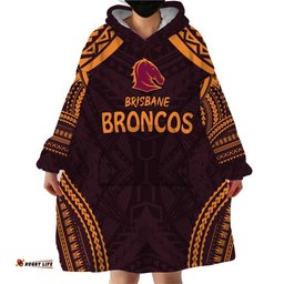 custom broncos rugby wearable blanket hoodie with polynesian style