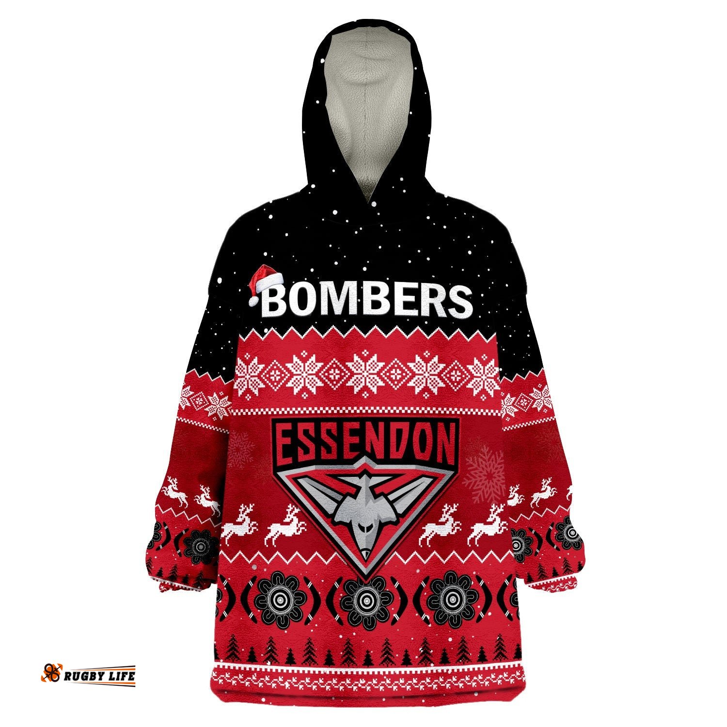 essendon football wearable blanket hoodie bombers indigenous merry christmas