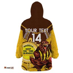 custom afl hawkthorn naidoc week wearable blanket hoodie keep the fire burning indigenous art