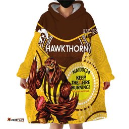 custom afl hawkthorn naidoc week wearable blanket hoodie keep the fire burning indigenous art