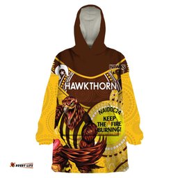 custom afl hawkthorn naidoc week wearable blanket hoodie keep the fire burning indigenous art