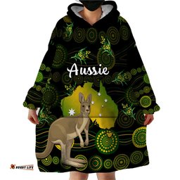 custom personalised australia wearable blanket hoodie golden wattle mix kangaroo and map