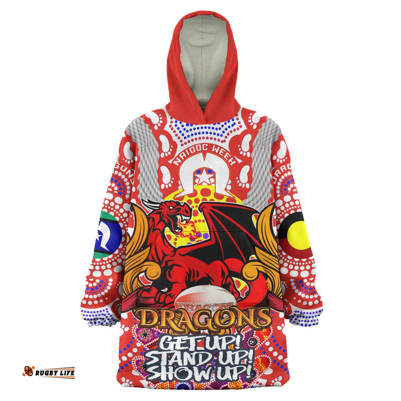 St. George Illawarra Dragons Naidoc Week Snug Hoodie - Custom Indigenous Dragons Get Up! Stand Up! Show Up! Oodie Blanket
