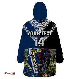 custom panthers and cowboys rugby wearable blanket hoodie aboriginal version