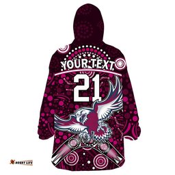 custom personalised sea eagles rugby wearable blanket hoodie boomerang indigenous dots