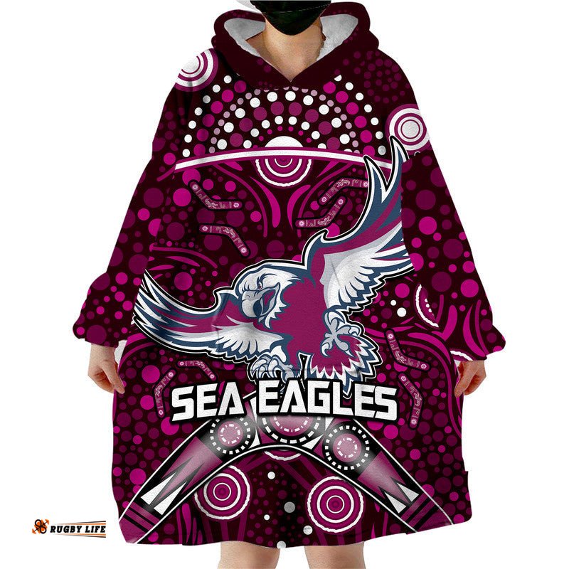 custom personalised sea eagles rugby wearable blanket hoodie boomerang indigenous dots