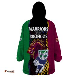nrl combine warriors and broncos wearable blanket hoodie sporty style