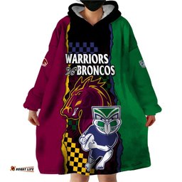 nrl combine warriors and broncos wearable blanket hoodie sporty style